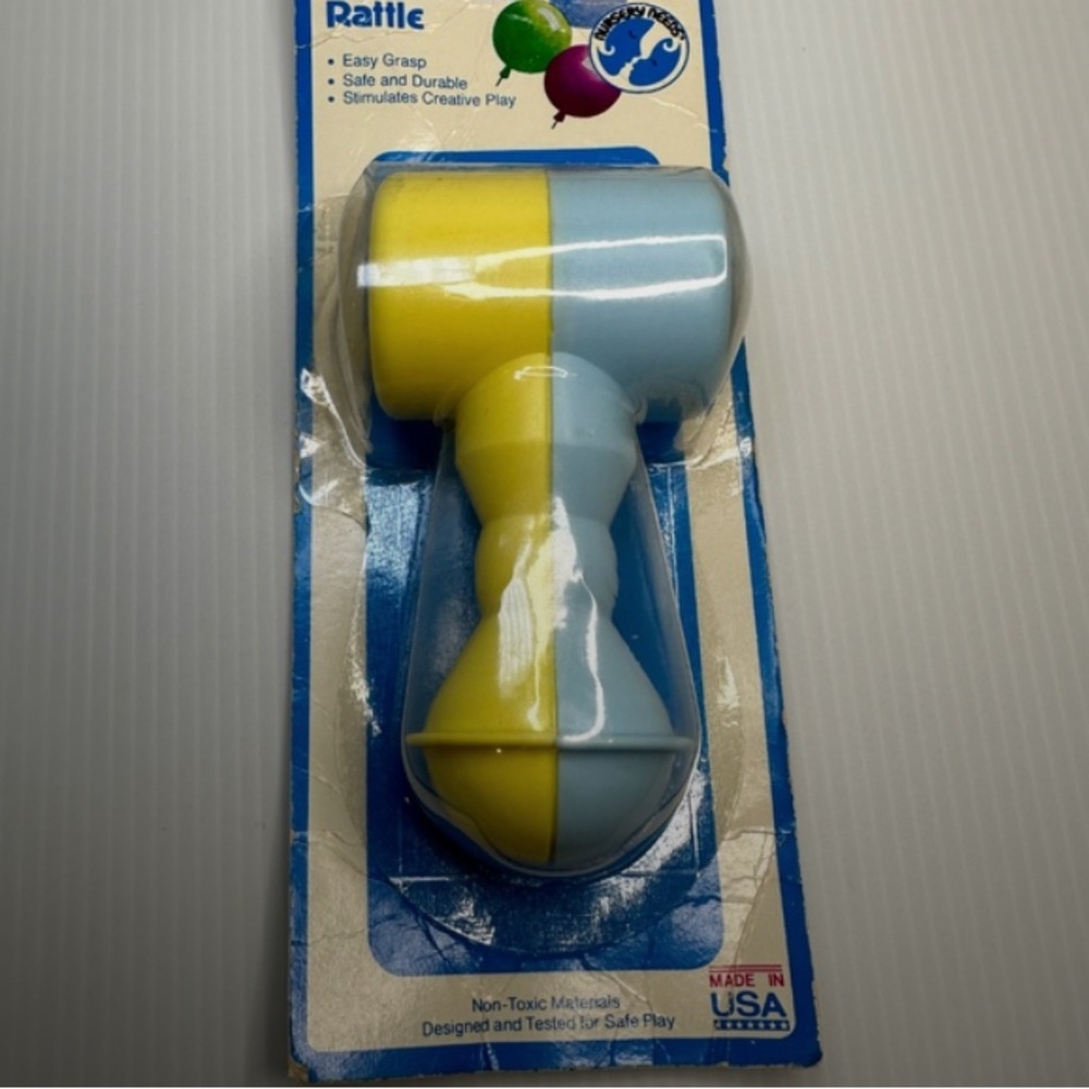 Vintage Nursery Needs Hammer, Rolling Ball Rattle Made In USA New in Package